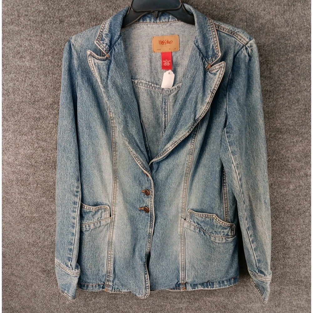 Mossimo Denim Jacket Womens XL Blue Jean Blazer Button Front Pockets Classic